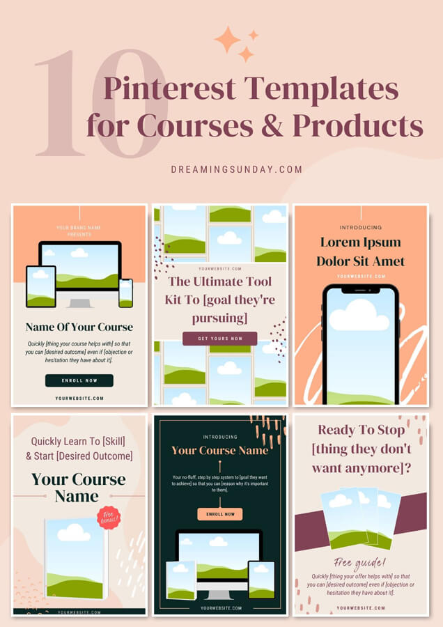 Pinterest Templates for Courses and Products - Canva templates shop previews